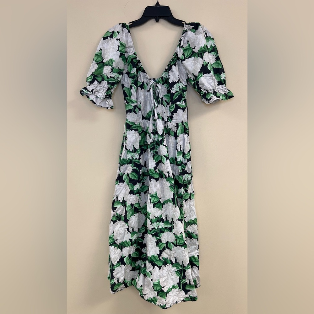 Hill House White and Green Floral Midi Dress